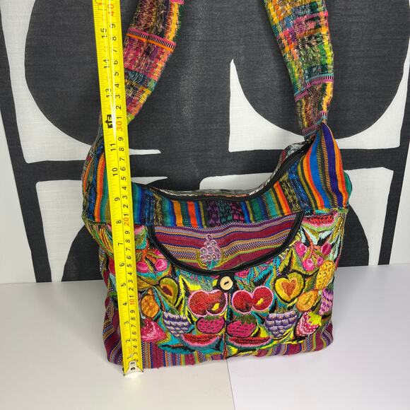 Guatemalan Fruit Embroidered Crossbody Bag Mixed Print Boho 80s Festival - Picture 7 of 8
